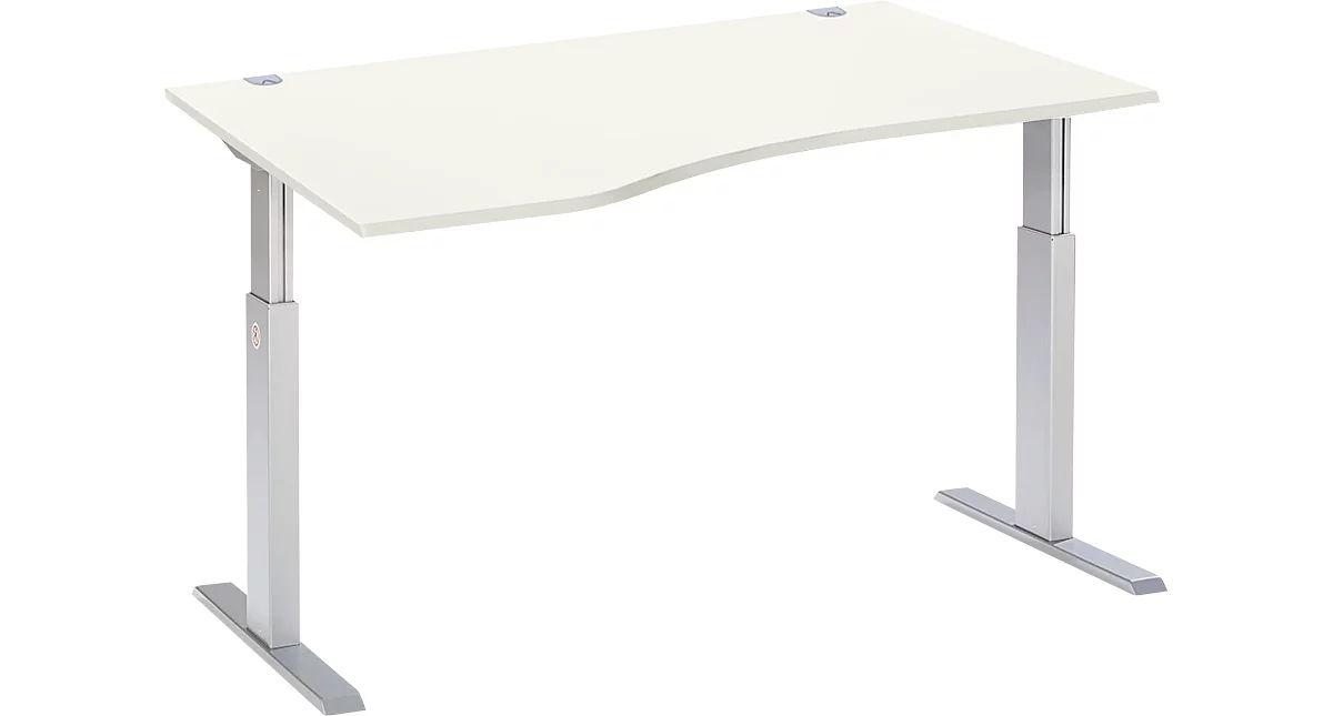 Schäfer Shop Select ERGO-T escritorio, regulable eléctricamente en altura, forma libre, fijación a la izquierda, pie en T, ancho 1800 x alto 725-1185 mm, aluminio blanco/blanco