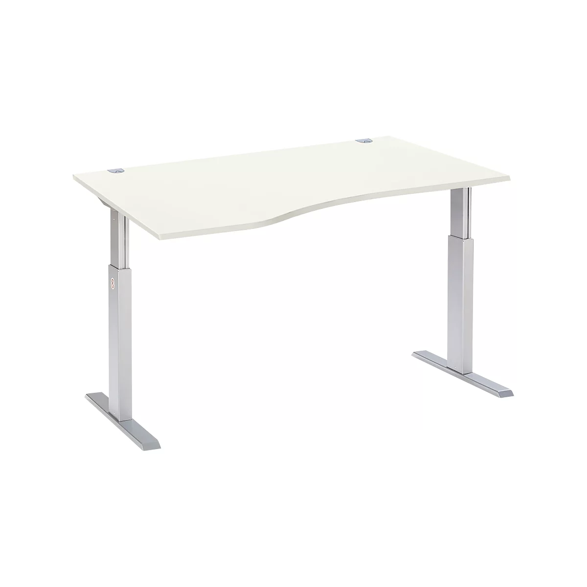 Schäfer Shop Select ERGO-T escritorio, regulable eléctricamente en altura, forma libre, fijación a la izquierda, pie en T, ancho 1800 x alto 725-1185 mm, aluminio blanco/blanco