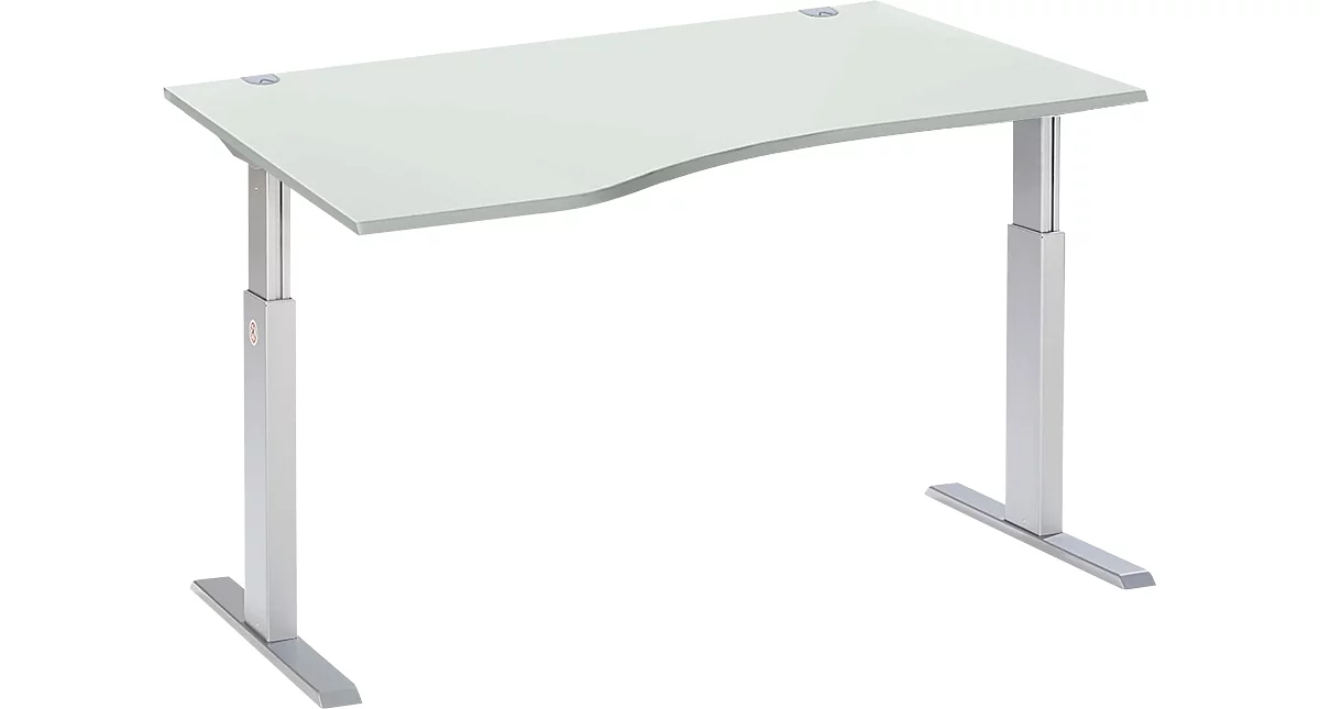 Schäfer Shop Select ERGO-T escritorio, regulable eléctricamente en altura, forma libre, fijación a la izquierda, pie en T, ancho 1800 x alto 725-1185 mm, aluminio gris claro/blanco