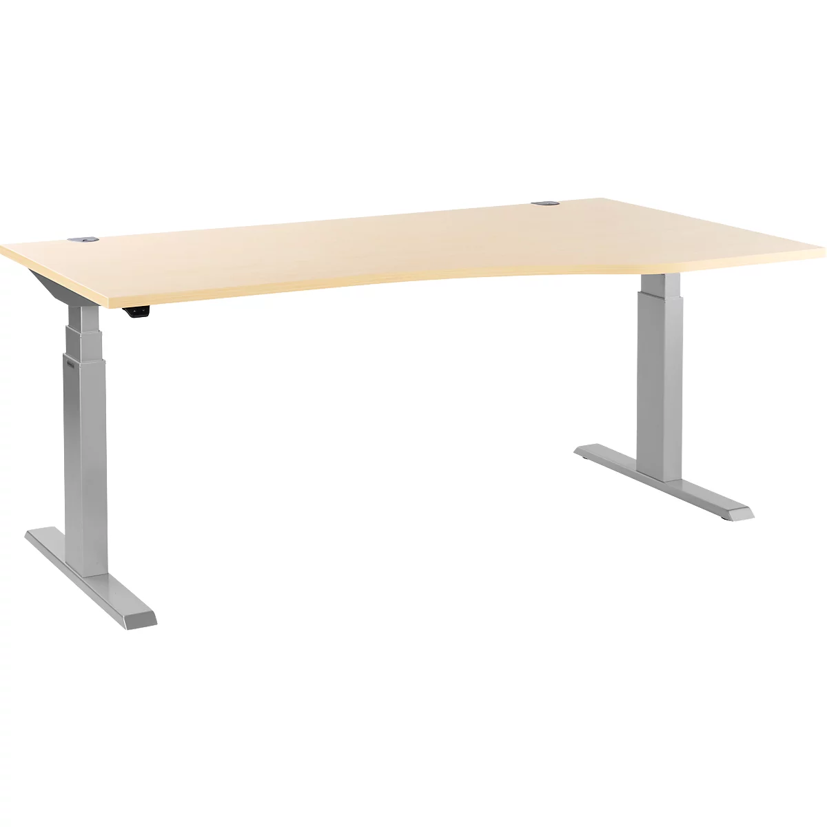 Schäfer Shop Select ERGO-T escritorio, regulable eléctricamente en altura, forma libre, lado derecho, pata en T, An 1800 x Al 640-1300 mm, decoración arce/aluminio blanco