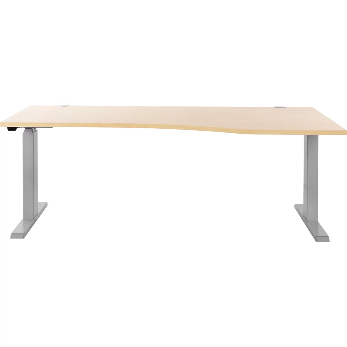 Schäfer Shop Select ERGO-T escritorio, regulable eléctricamente en altura, forma libre, lado derecho, pata en T, An 1800 x Al 640-1300 mm, decoración arce/aluminio blanco