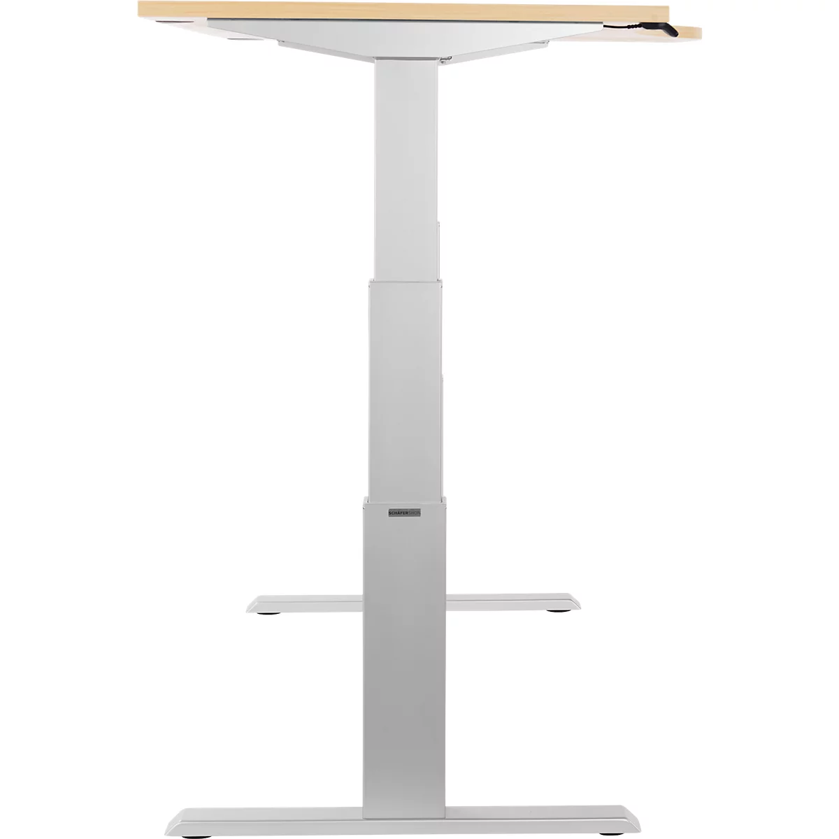 Schäfer Shop Select ERGO-T escritorio, regulable eléctricamente en altura, forma libre, lado derecho, pata en T, An 1800 x Al 640-1300 mm, decoración arce/aluminio blanco