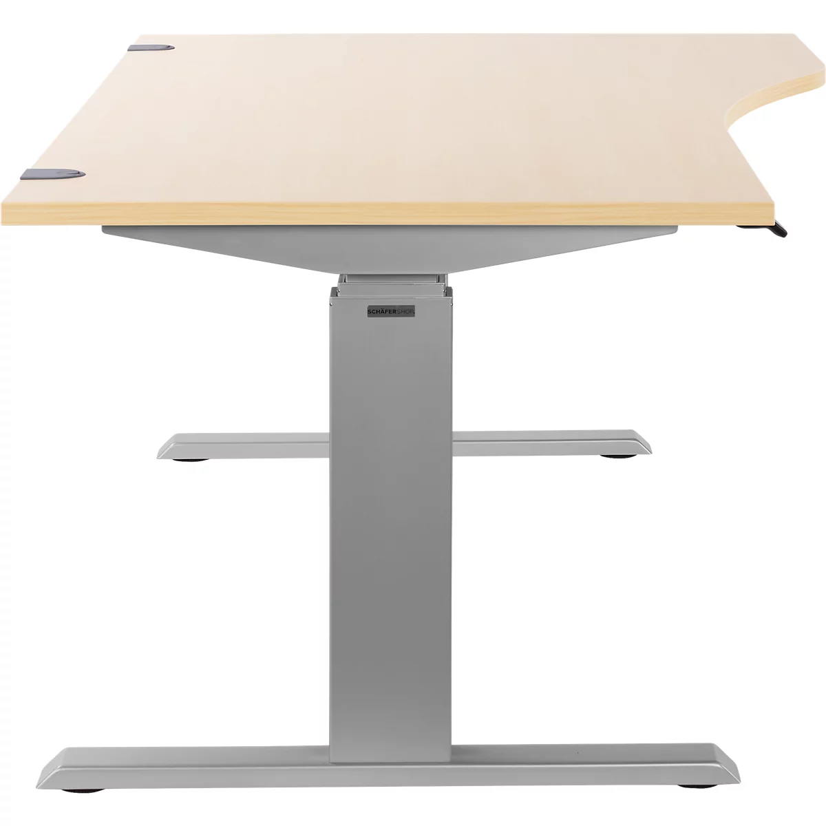Schäfer Shop Select ERGO-T escritorio, regulable eléctricamente en altura, forma libre, lado derecho, pata en T, An 1800 x Al 640-1300 mm, decoración arce/aluminio blanco