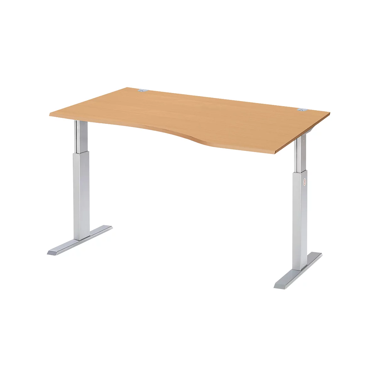 Schäfer Shop Select ERGO-T escritorio, regulable eléctricamente en altura, forma libre, lado derecho, pata en T, An 1800 x Al 725-1185 mm, decoración haya/aluminio blanco