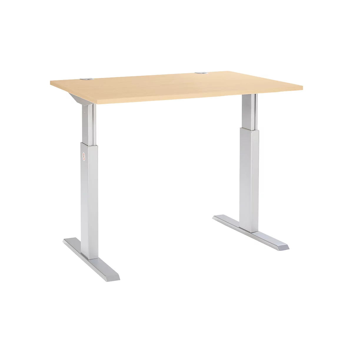 Schäfer Shop Select ERGO-T escritorio, regulable eléctricamente en altura, rectangular, pata en T, An 1200 x F 800 x Al 725-1185 mm, decoración arce/aluminio blanco