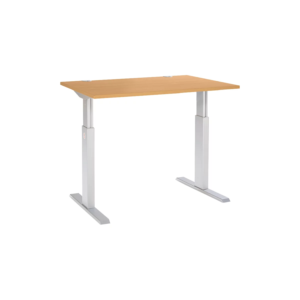 Schäfer Shop Select ERGO-T escritorio, regulable eléctricamente en altura, rectangular, pata en T, An 1200 x Pr 800 x Al 725-1185 mm, decoración haya/aluminio blanco