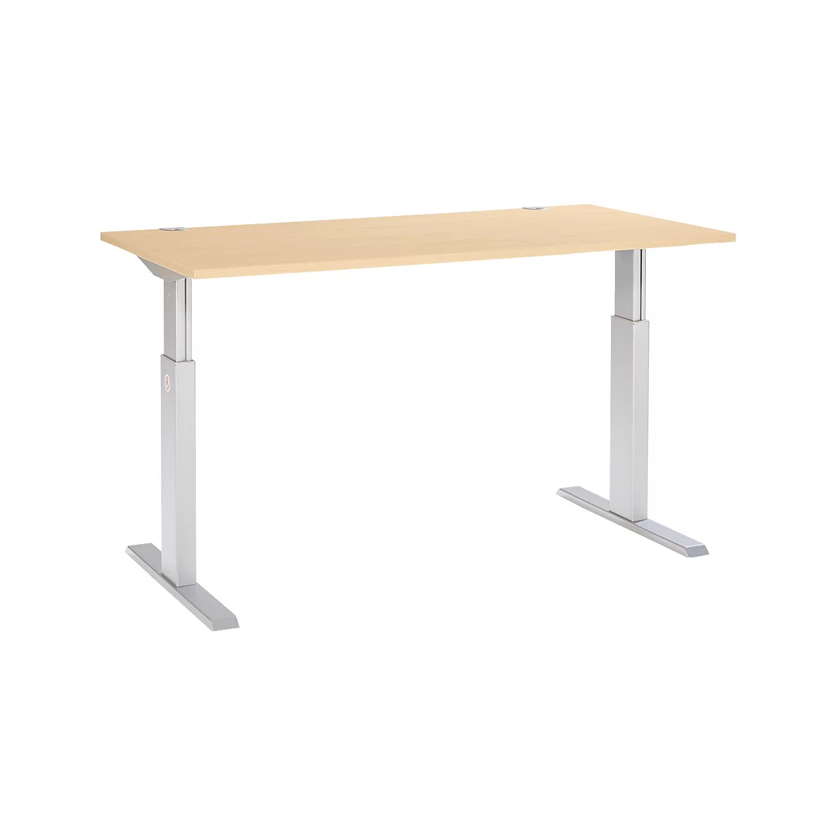Schäfer Shop Select ERGO-T escritorio, regulable eléctricamente en altura, rectangular, pata en T, An 1600 x F 800 x Al 725-1185 mm, decoración arce/aluminio blanco