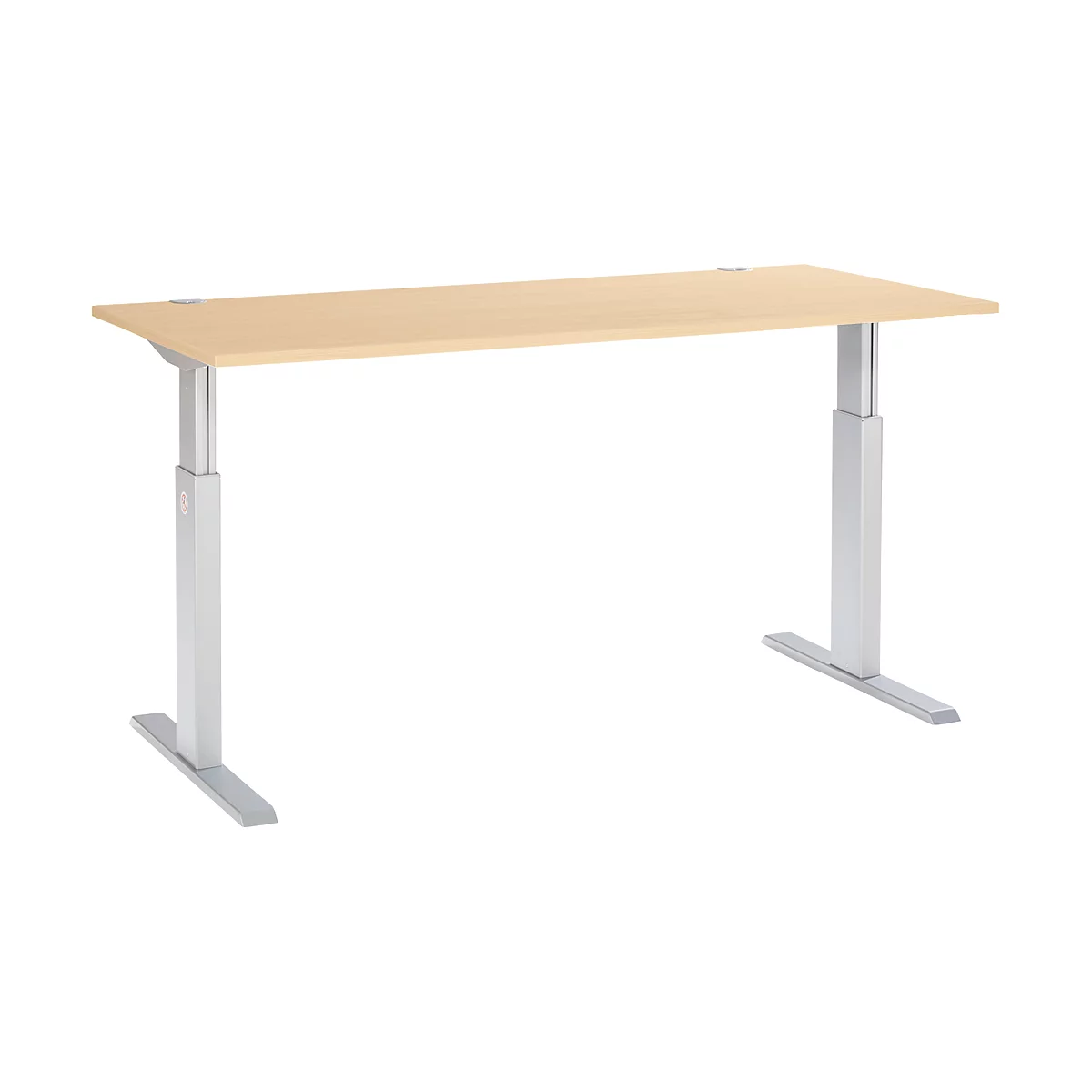 Schäfer Shop Select ERGO-T escritorio, regulable eléctricamente en altura, rectangular, pata en T, An 1800 x Pr 800 x Al 725-1185 mm, decoración arce/aluminio blanco