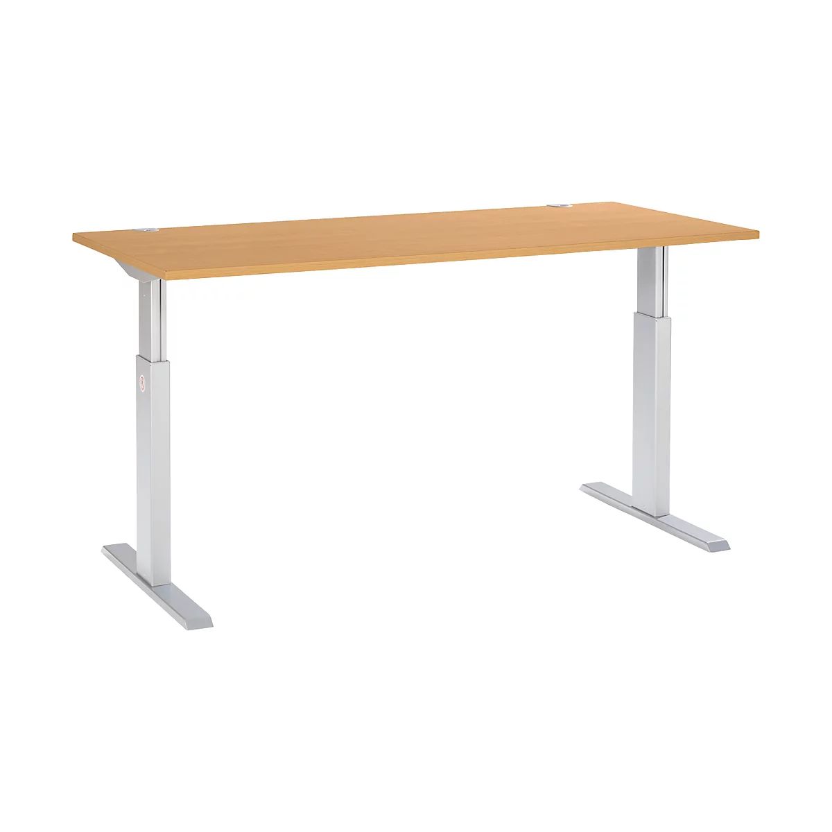 Schäfer Shop Select ERGO-T escritorio, regulable eléctricamente en altura, rectangular, pata en T, An 1800 x Pr 800 x Al 725-1185 mm, decoración haya/aluminio blanco