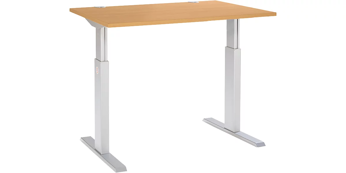 Schäfer Shop Select ERGO-T escritorio, regulable eléctricamente en altura, rectangular, pie en T, An 1200 x F 800 x Al 725-1185 mm, haya/plata