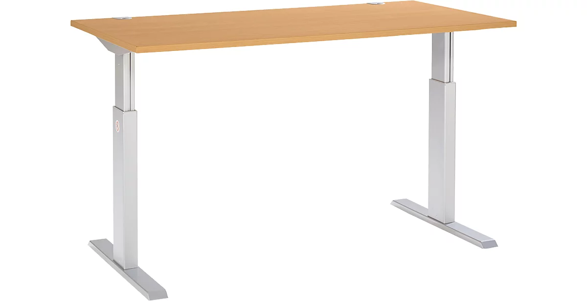 Schäfer Shop Select ERGO-T escritorio, regulable eléctricamente en altura, rectangular, pie en T, An 1600 x F 800 x Al 725-1185 mm, haya/plata