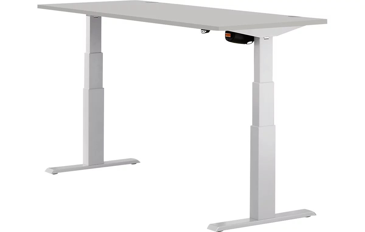 Schäfer Shop Select ERGO-T escritorio, regulable eléctricamente en altura, rectangular, pie en T, ancho 1600 x fondo 800 x alto 640-1300 mm, aluminio gris claro/blanco