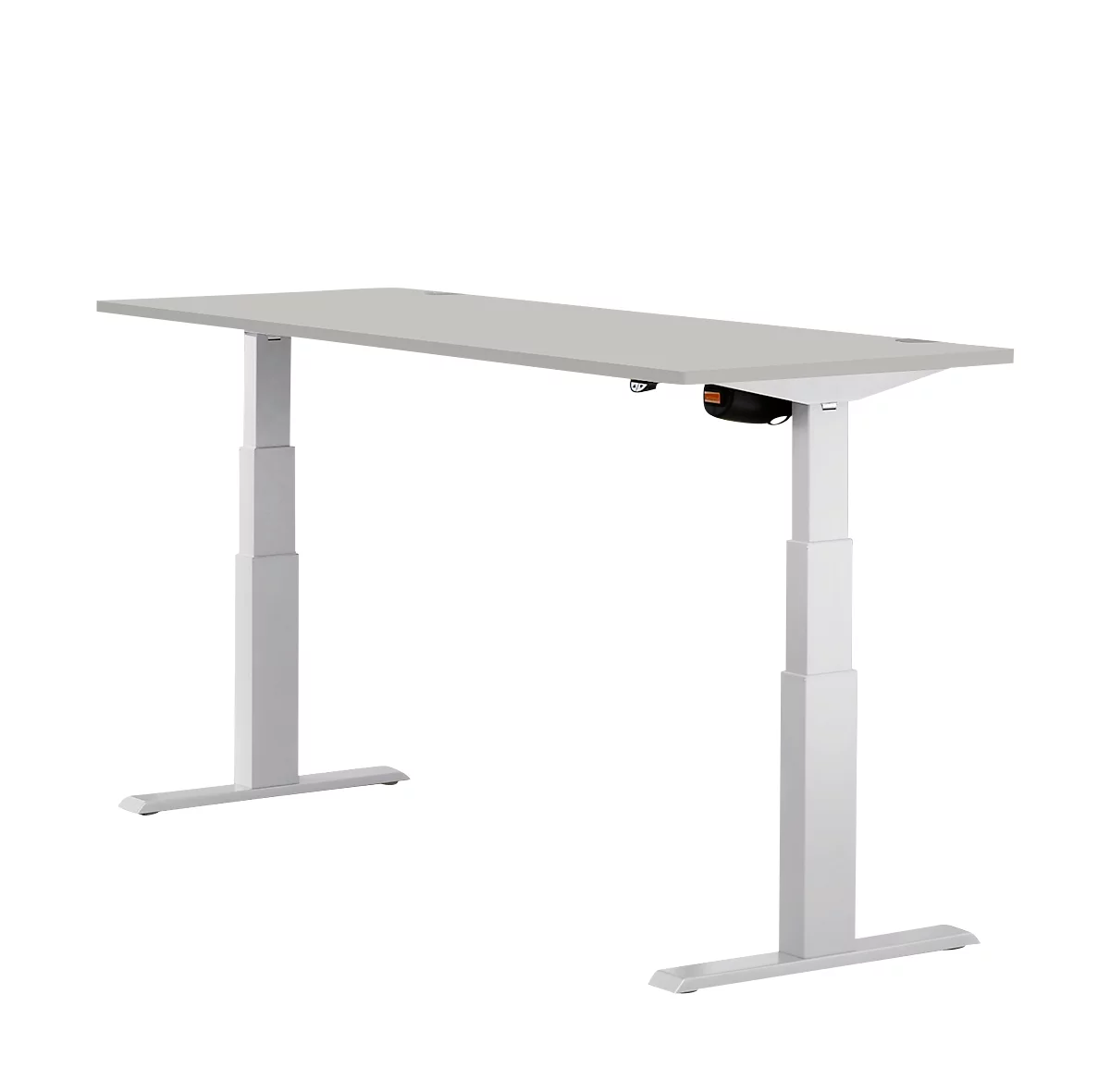 Schäfer Shop Select ERGO-T escritorio, regulable eléctricamente en altura, rectangular, pie en T, ancho 1800 x fondo 800 x alto 640-1300 mm, aluminio gris claro/blanco