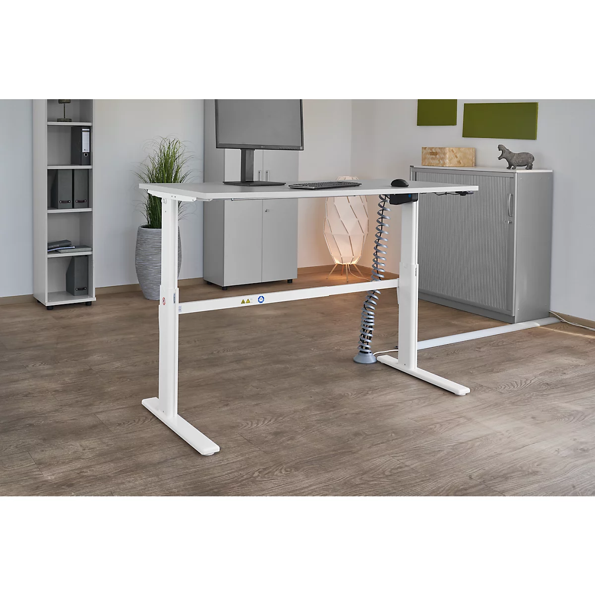 Schäfer Shop Select Escritorio, ajustable en altura eléctr., rectangular, pata en C, gris luminoso/blanco, An 1600 mm 