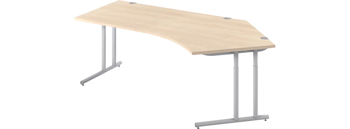 Schäfer Shop Select escritorio angular COMBITEC, 135° ángulo recto, pie en C, An 2165 x Pr 800/800 x Al 677-817 mm, arce/aluminio blanco