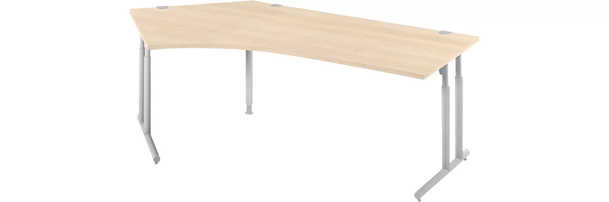 Schäfer Shop Select escritorio angular COMBITEC, ángulo 135° izquierda, pie en C, An 2165 x Pr 800/800 x Al 677-817 mm, arce/aluminio blanco