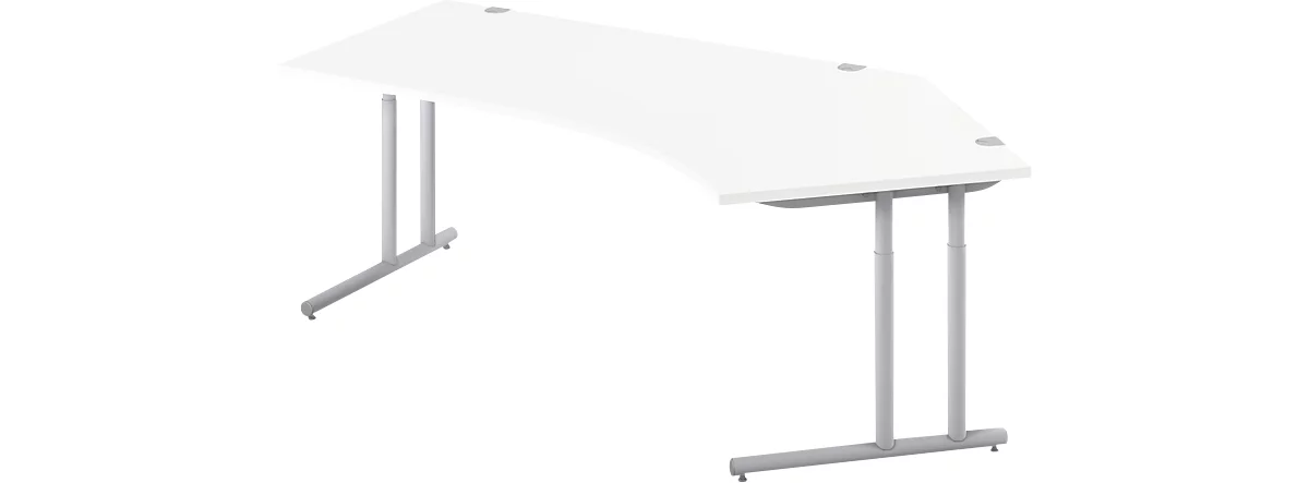 Schäfer Shop Select Escritorio angular COMBITEC, ángulo recto 135°, pie en C, An 2165 x Pr 800/800 x Al 677-817 mm, aluminio blanco/blanco