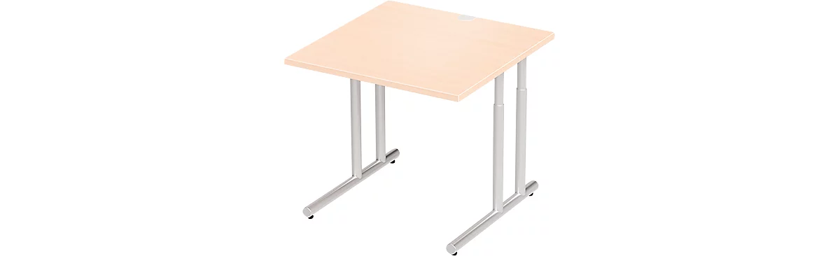 Schäfer Shop Select escritorio COMBITEC, cuadrado, pie en C, An 800 x Pr 800 x Al 677-817 mm, arce/aluminio blanco