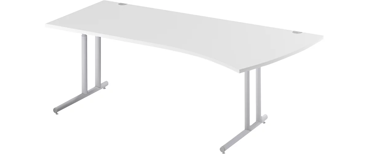 Schäfer Shop Select Escritorio curvado COMBITEC, An 2000 x P 800/1000 mm, gris luminoso/aluminio blanco