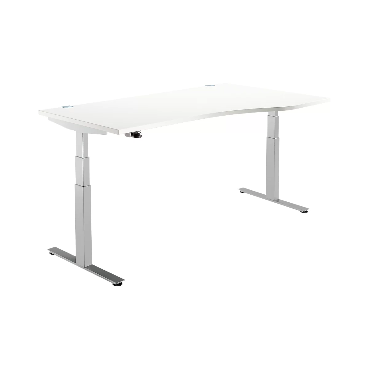 Schäfer Shop Select Escritorio DRIVE UP 2, extensión derecha, pata en T, forma libre, ajustable en altura, blanco/aluminio blanco 