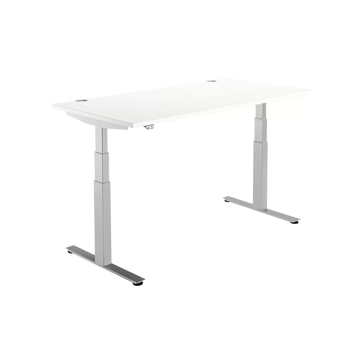 Schäfer Shop Select Escritorio DRIVE UP 2, pata en T, rectangular, ajustable en altura eléctr. en 2 niveles, An 1600 mm, blanco/aluminio blanco 