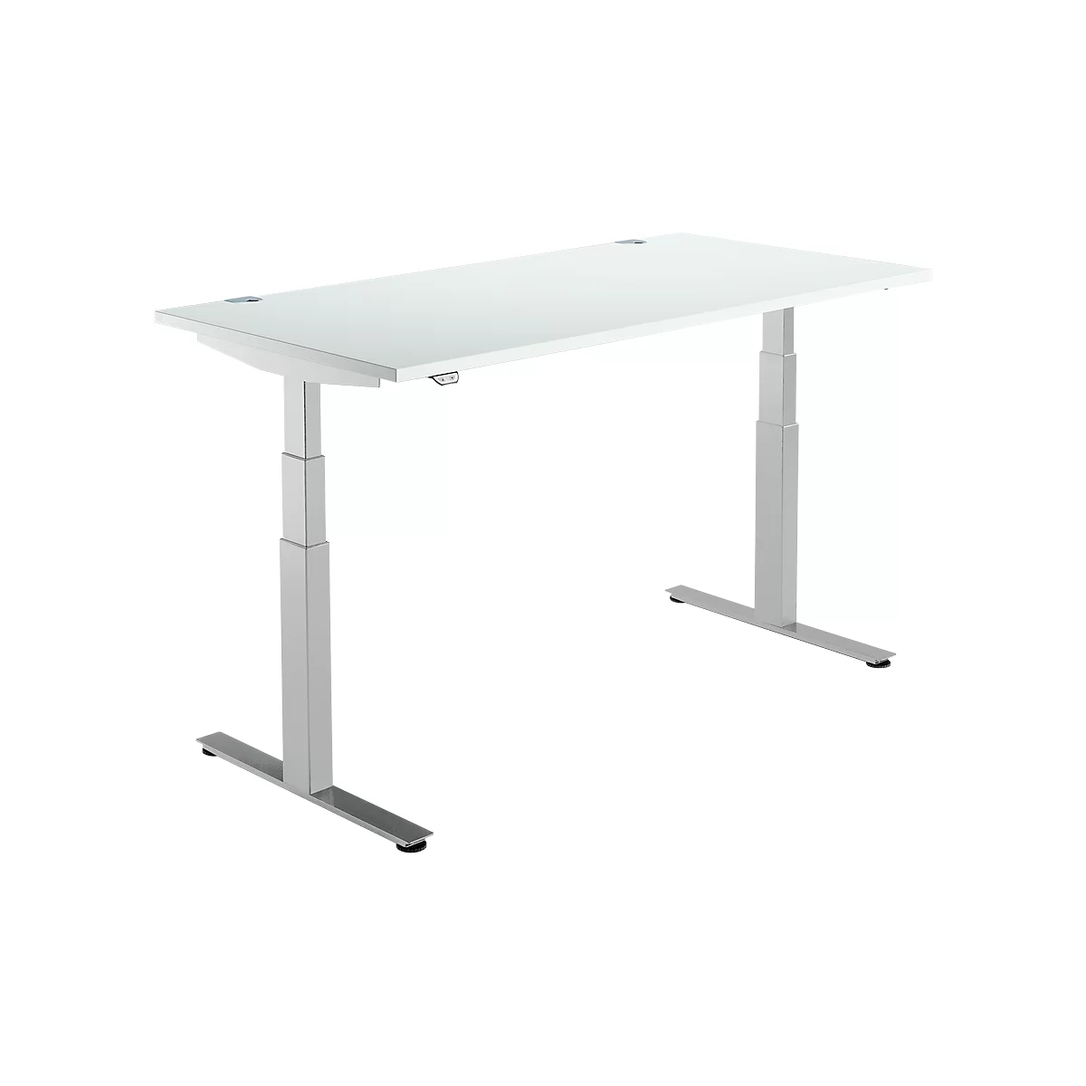 Schäfer Shop Select Escritorio DRIVE UP 2, pata en T, rectangular, ajustable en altura eléctr. en 2 niveles, An 1600 mm, gris luminoso/aluminio blanco 