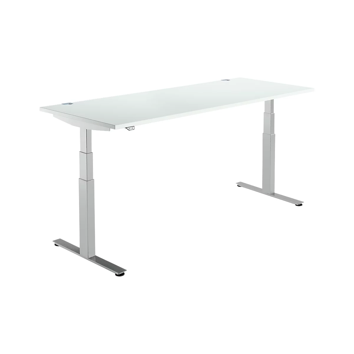 Schäfer Shop Select Escritorio DRIVE UP 2, pata en T, rectangular, ajustable en altura eléctr. en 2 niveles, An 1800 mm, gris luminoso/aluminio blanco 