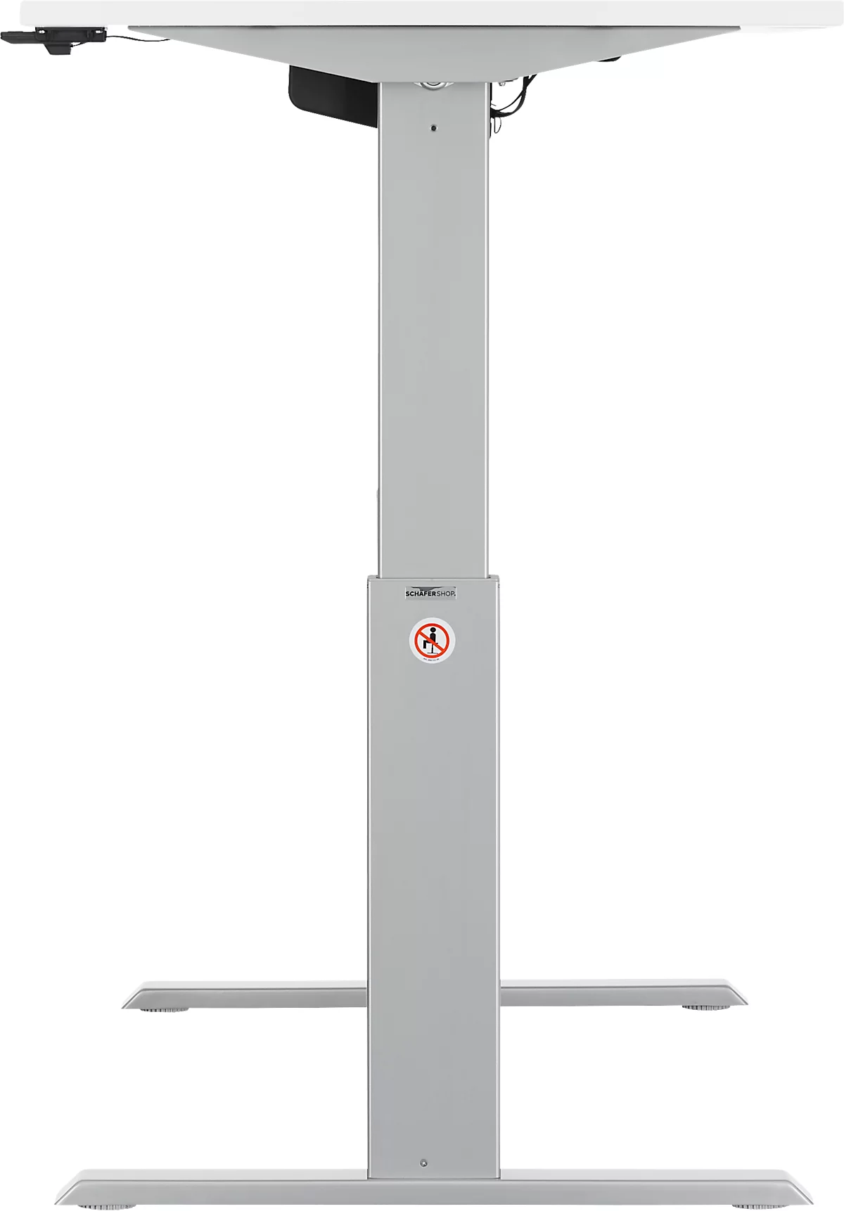 Schäfer Shop Select Escritorio ERGO-T, ajustable en altura eléctr. 1 nivel, rectangular, pata en T, An 1600 x P 800 x Al 725-1195 mm, blanco + espiral para cable