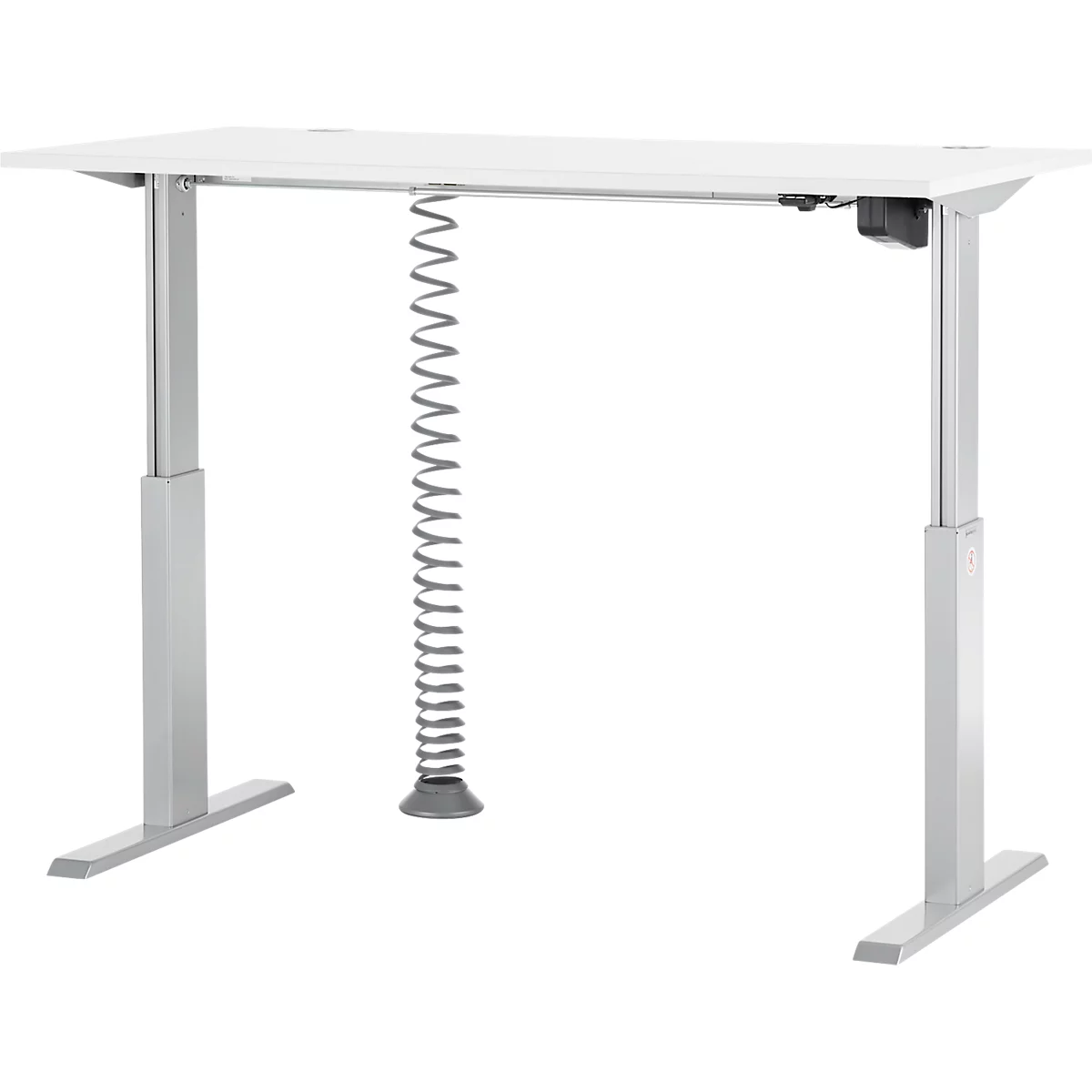 Schäfer Shop Select Escritorio ERGO-T, ajustable en altura eléctr. 1 nivel, rectangular, pata en T, An 1600 x P 800 x Al 725-1195 mm, blanco + espiral para cable