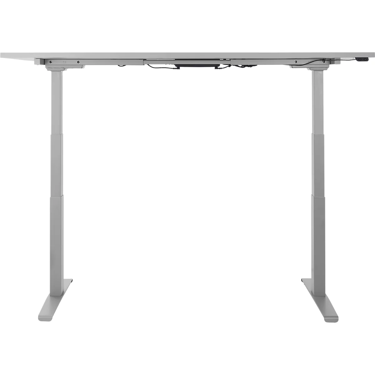 Schäfer Shop Select escritorio LOGIN, regulable eléctricamente en altura, rectangular, pata en T, ancho 1800 x fondo 800 x alto 645-1290 mm, aluminio gris claro/blanco