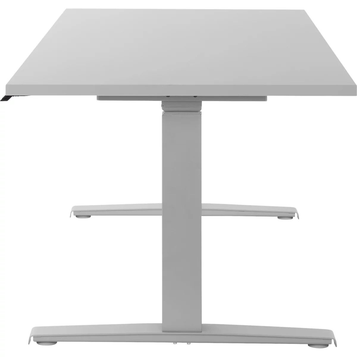 Schäfer Shop Select escritorio LOGIN, regulable eléctricamente en altura, rectangular, pata en T, ancho 1800 x fondo 800 x alto 645-1290 mm, aluminio gris claro/blanco