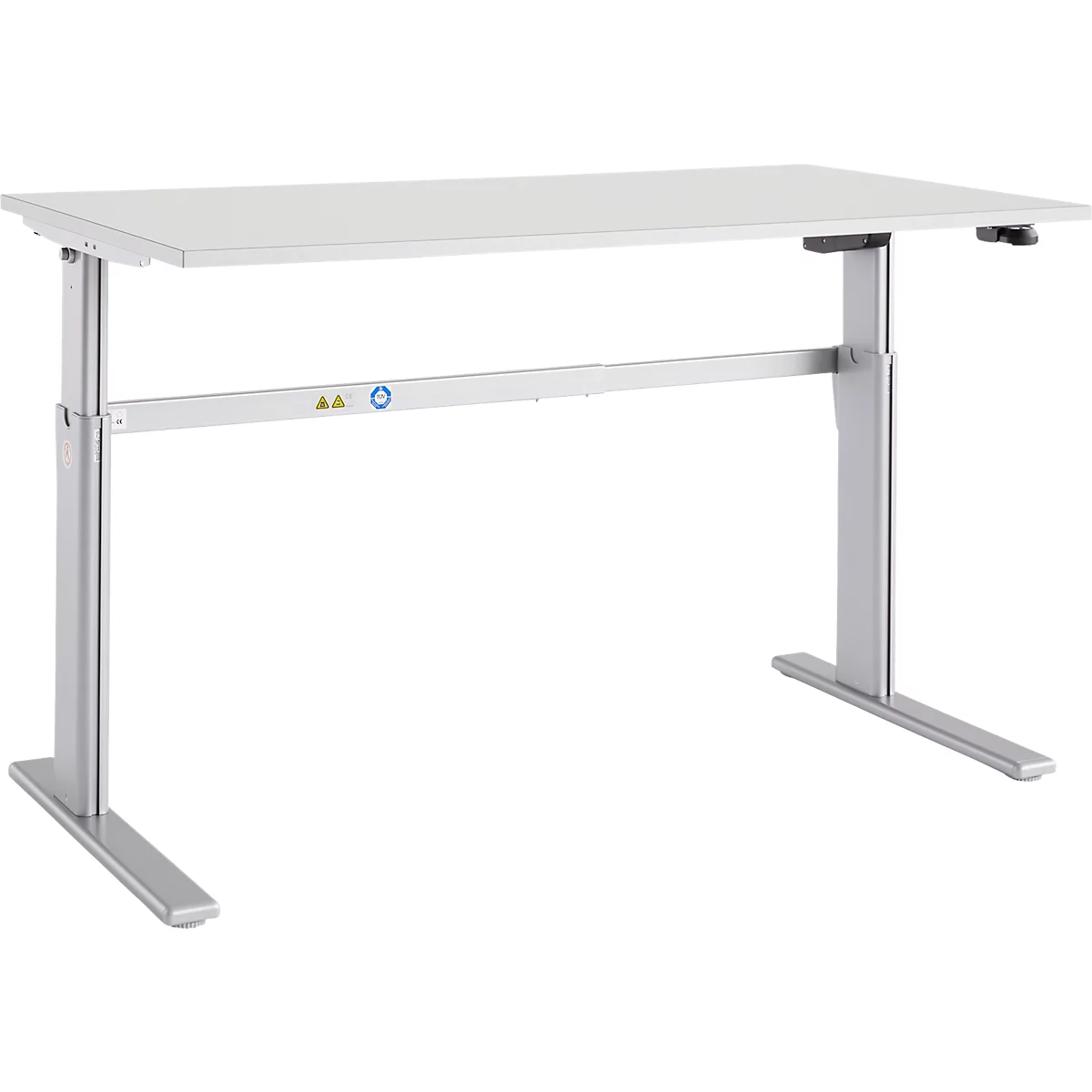 Schäfer Shop Select Escritorio Moxxo IQ, ajustable en altura eléctr., rectangular, pata en C, An 1600 x P 800 x Al 725-1185 mm, gris luminoso/aluminio blanco