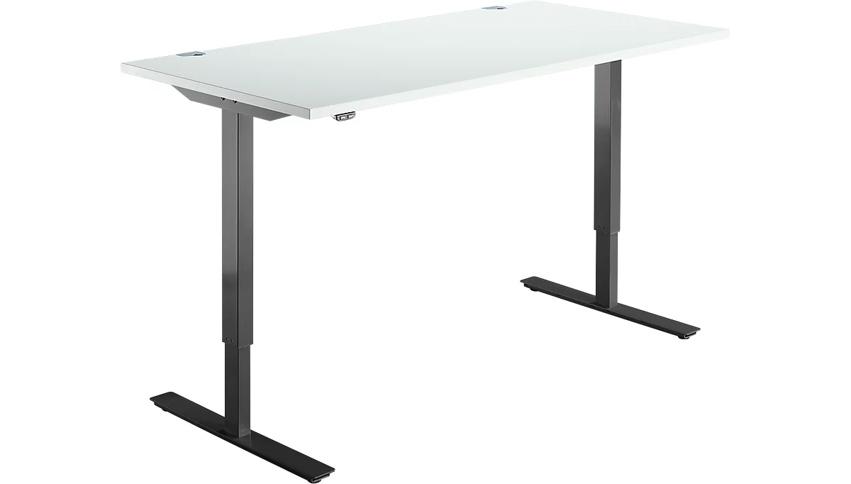 Schäfer Shop Select escritorio Start Off, regulable eléctricamente en altura, rectangular, pata en T, An 1600 x F 800 x Al 755-1255 mm, gris claro/negro 