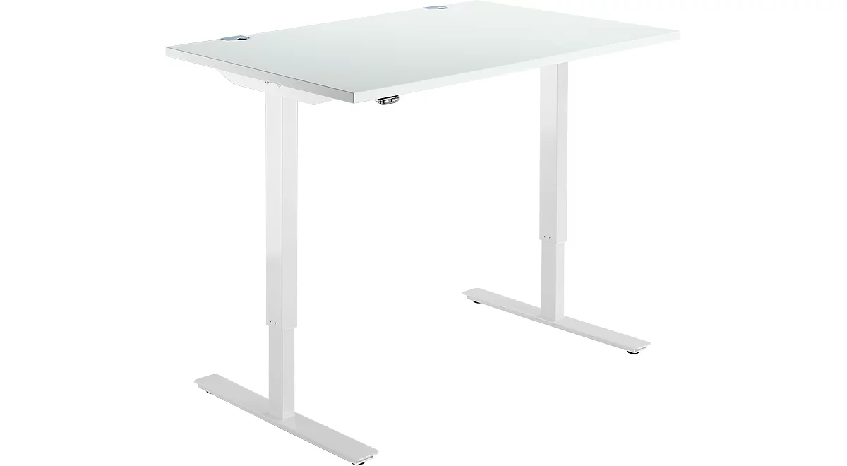 Schäfer Shop Select escritorio Start Off, regulable eléctricamente en altura, rectangular, pie en T, An 1200 x F 800 x Al 755-1255 mm, gris claro/blanco 