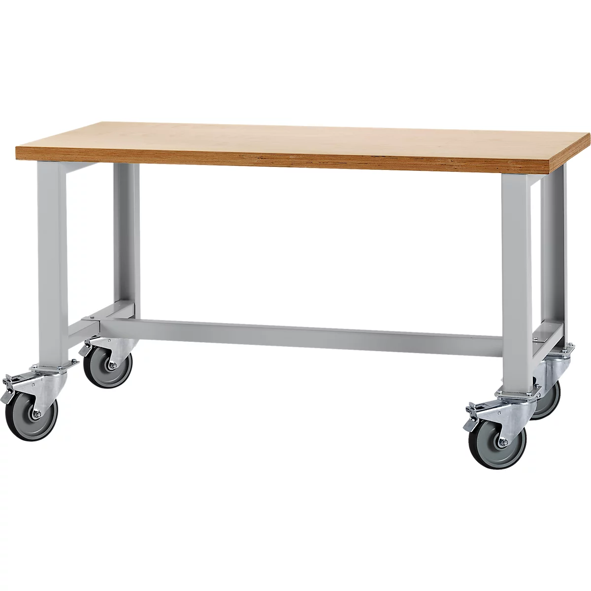 Schäfer Shop Select Établi mobile - l. 1500 x P 700 x H 835 mm - hêtre - piètement alu blanc