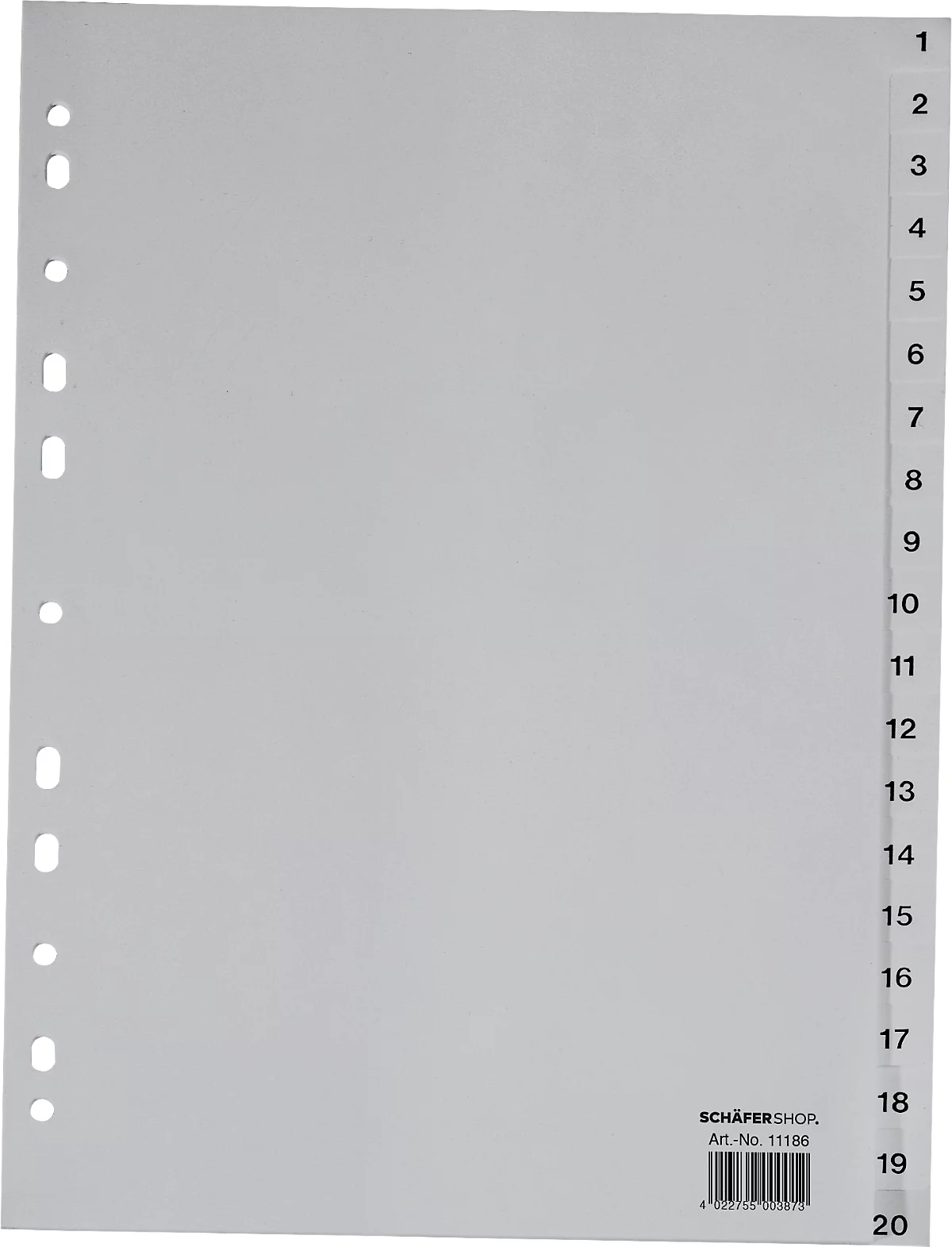 Schäfer Shop Select Etiquetas de PP para carpetas, formato completo DIN A4, números 1-20, gris