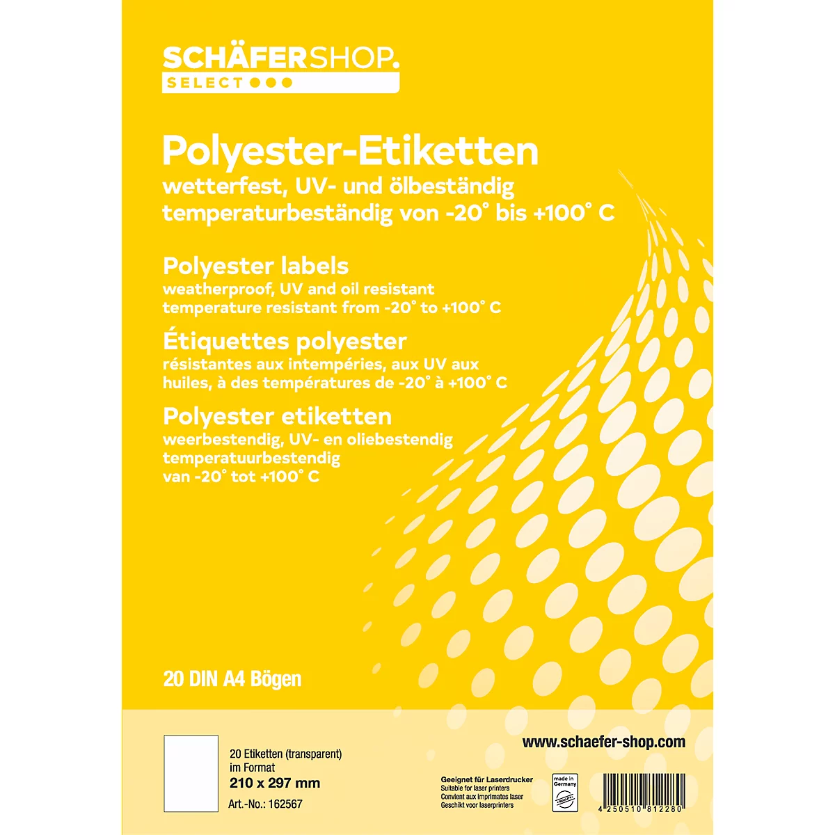 Schäfer Shop Select Étiquettes polyester, résistantes aux intempéries, 210 x 297 mm, mat transparent, 20 feuilles