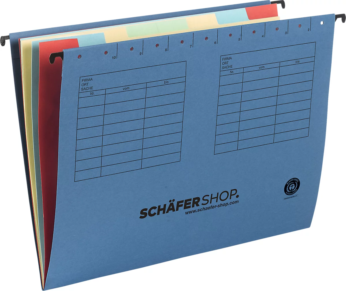 Schäfer Shop Select Fächer-Hängemappe, für Formate bis DIN A4, Karton, blau, 5 Stück