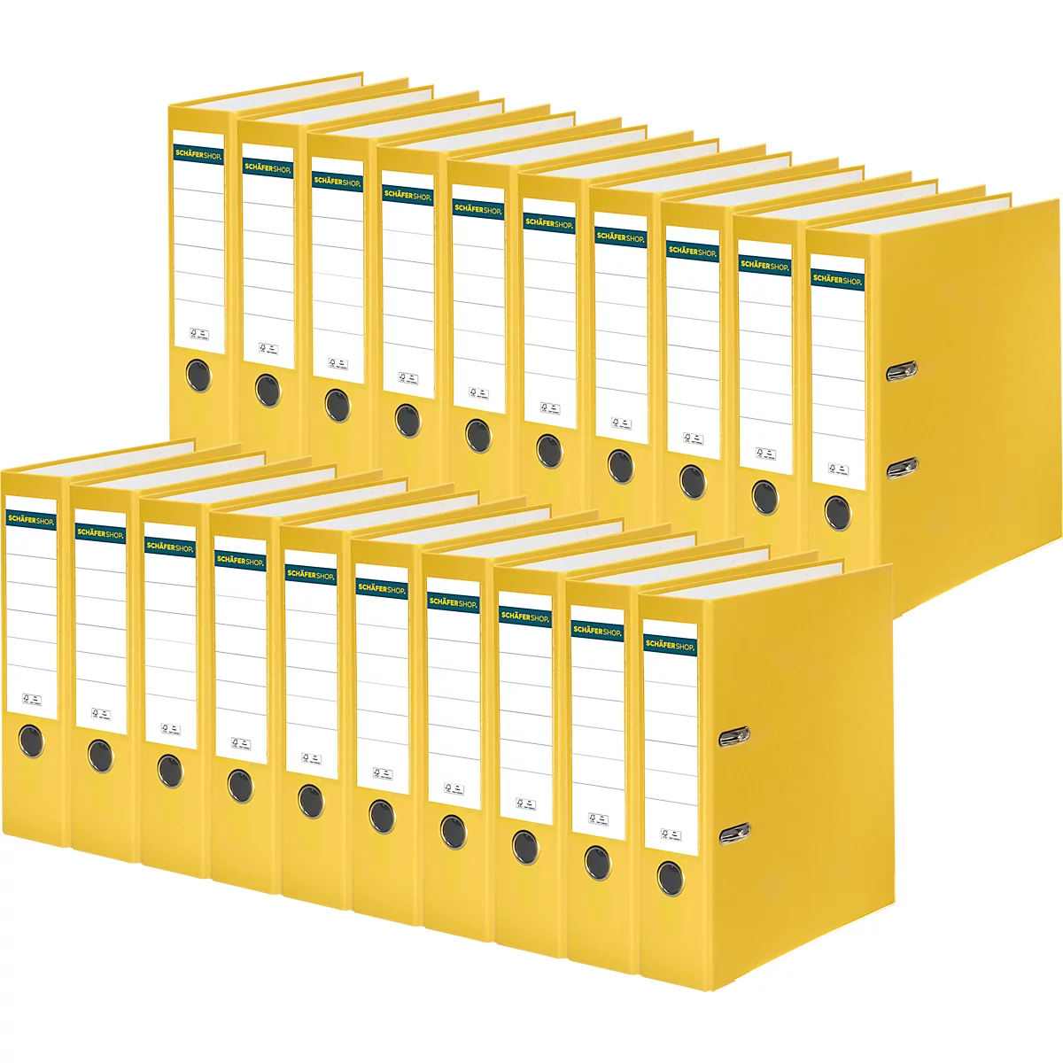 Yellow file folders in rows with white label fields. Other folders overlapping on the left and right.
