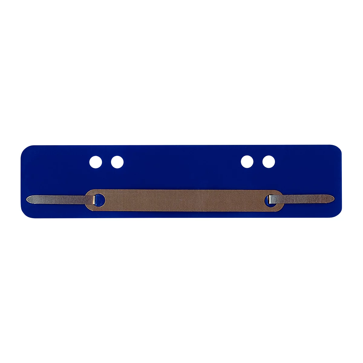 Blue binder spine with two holes and metal tab.