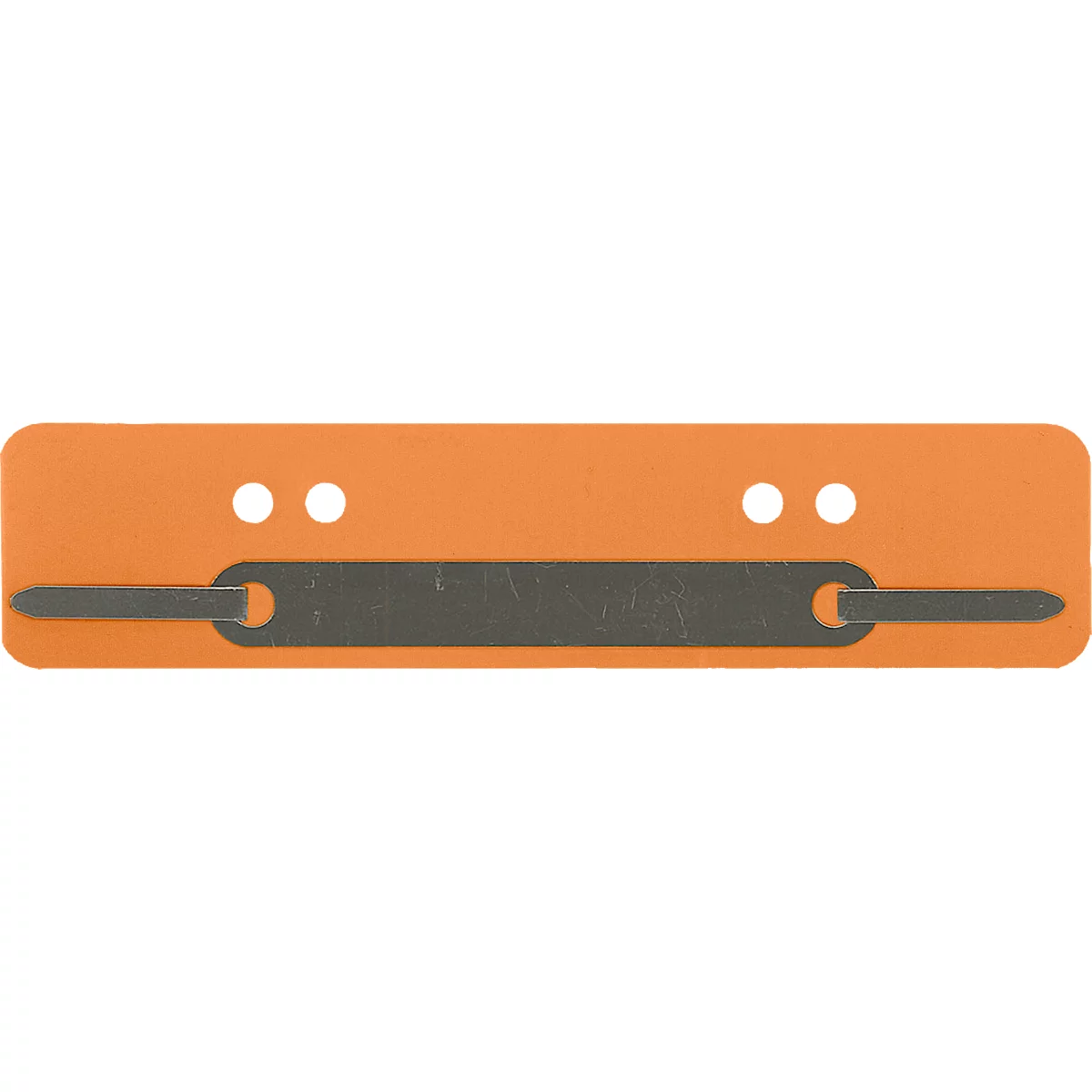 Rectangular orange object with two holes and a gray element in the middle.