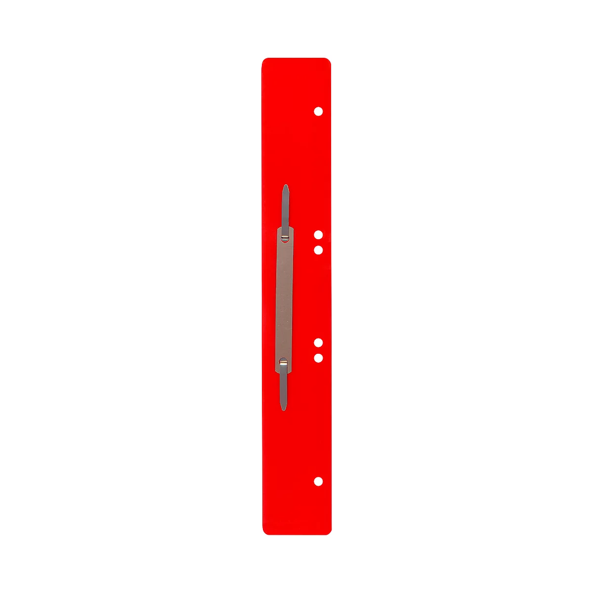 Red file with metallic elements, three white dots.