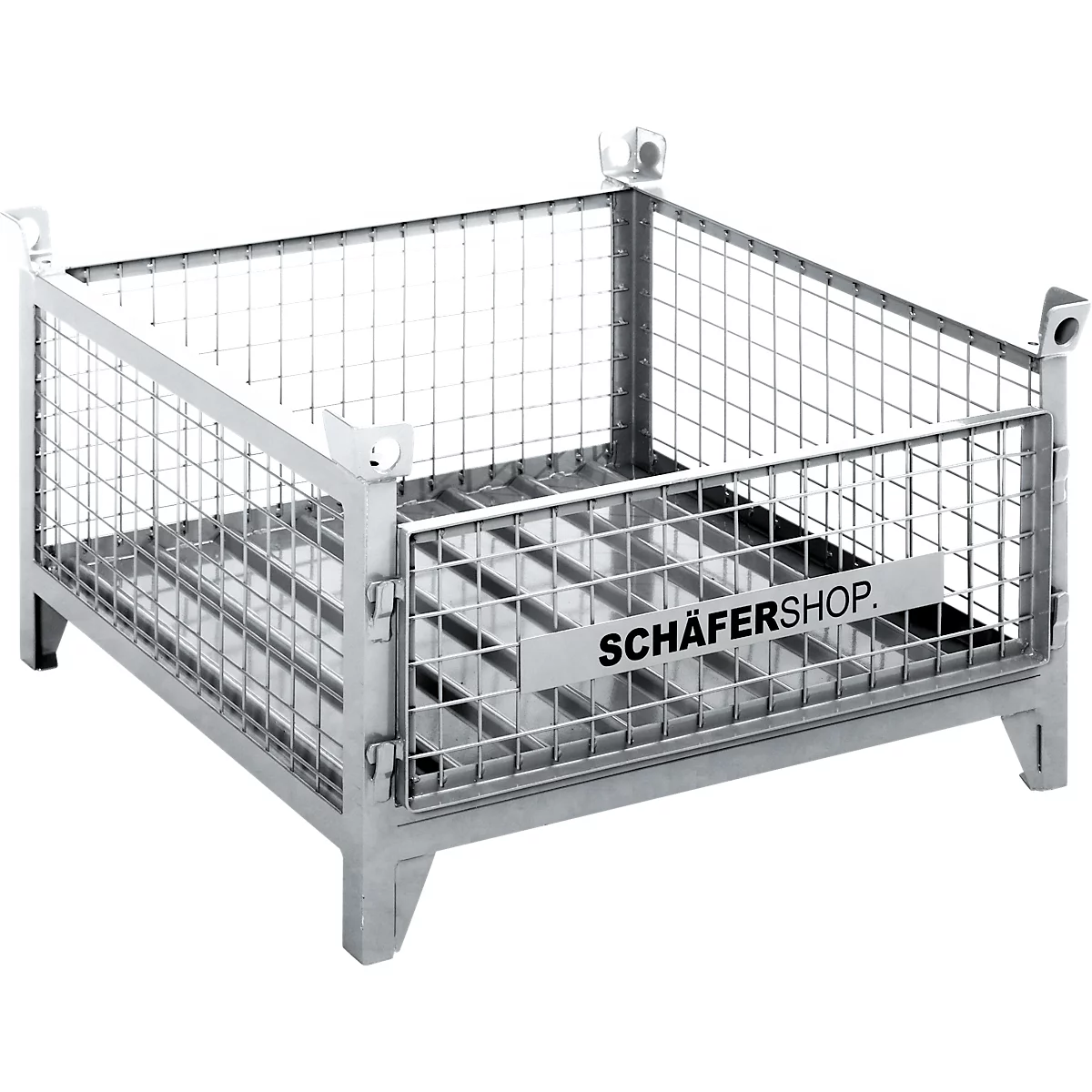 Metalen gaaskorf met vierkante vorm, opschrift 'SCHÄFERSHOP'.
