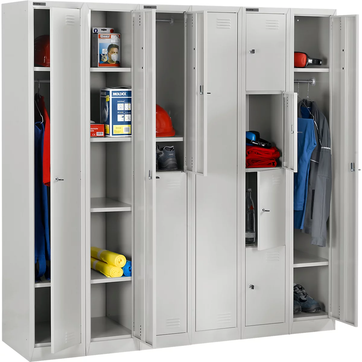 Schäfer Shop Select garderobekast, 1 vak, 1 deur, 2 legplanken, kledingstang, B 300 x D 457 x H 1800 mm, kwaliteit plaatstaal, afsluitbaar
