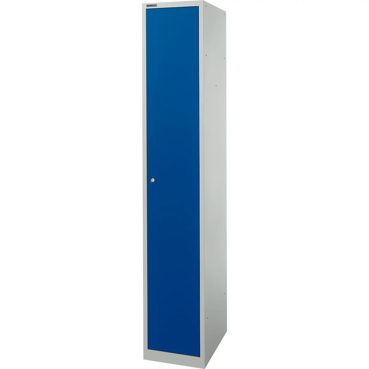 Schäfer Shop Select Garderobenschrank, 1 Abteil B 350 mm, 2 Fächer, Hutboden & Kleiderstange, abschließbar, lichtgrau/enzianblau