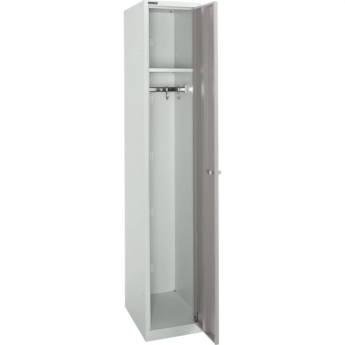 Schäfer Shop Select Garderobenschrank, 1 Abteil B 350 mm, 2 Fächer, Hutboden & Kleiderstange, abschließbar, lichtgrau/platingrau