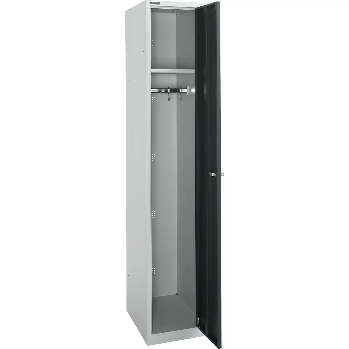 Schäfer Shop Select Garderobenschrank, 1 Abteil B 350 mm, 2 Fächer, Hutboden & Kleiderstange, abschließbar, weißalu/anthrazit