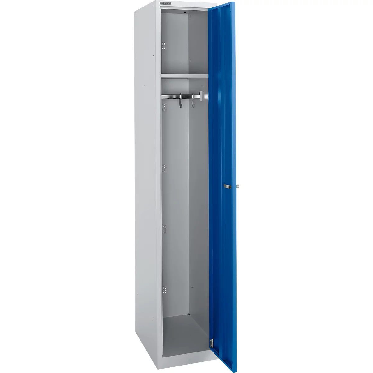 Schäfer Shop Select Garderobenschrank, 1 Abteil B 350 mm, 2 Fächer, Hutboden & Kleiderstange, abschließbar, weißalu/enzianblau