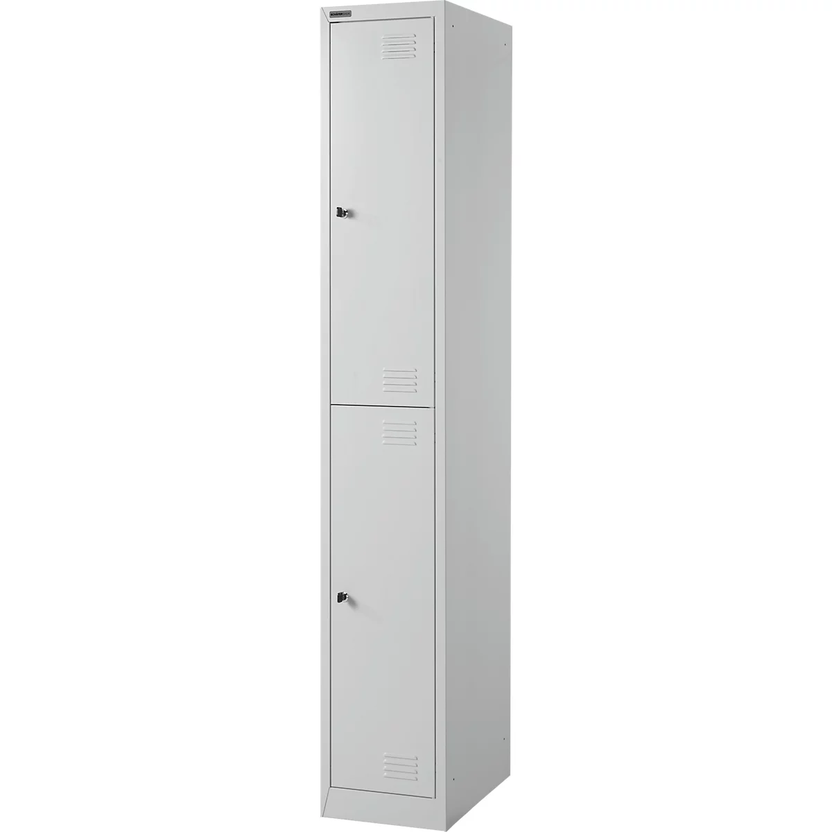 Schäfer Shop Select Garderobenspind, 1 x 2 Abteile, 2-türig, 2 Einlegeböden, Kleiderstange, B 300 x T 457 x H 1800 mm, Qualitätsfeinblech, abschliessbar