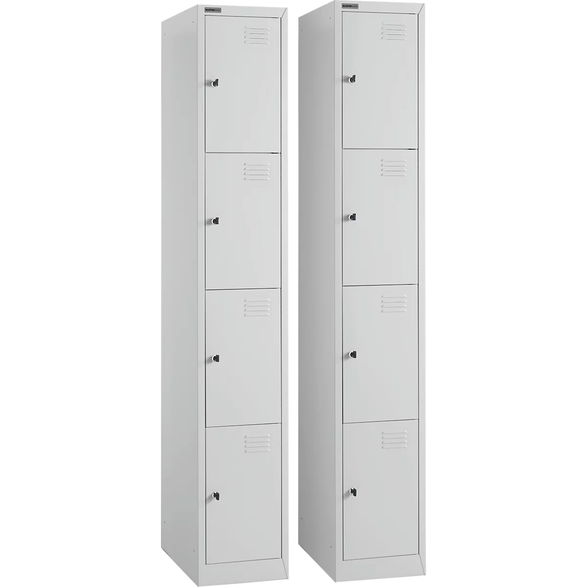 Schäfer Shop Select Garderobenspind-Set, 2-teilig, 2 x 4 Abteile, 4-türig, B 300 x T 457 x H 1800 mm, Feinblech, Zylinderschloss